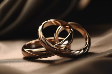 A pair of intertwined matrimonial bands on a blank surface. Generative AI