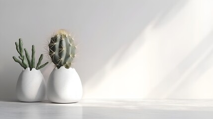 Modern design green ceramic cactus on white stone