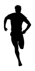 Vector silhouette of running person, black and white illustration.