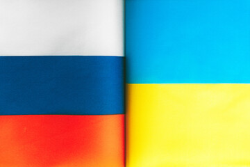 Ukraine VS Russia national flags background abstract Ukraine Russia politics economy culture history war relationship conflicts concept