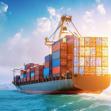 Sea freight loaded with containers with Generative AI.