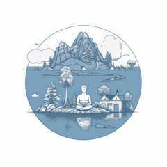 illustration of a person meditation in a zen garden, Generative AI