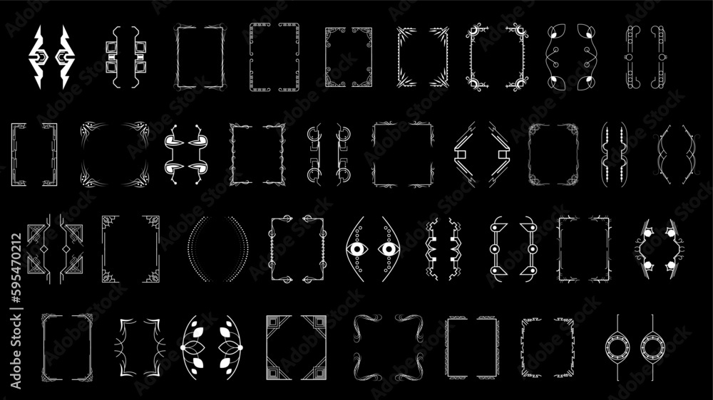 Poster set black simple line collection different doodle brackets, parentheses, braces elements vector desi