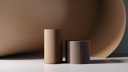 Two matte brown round cylinder podium in corrugated side