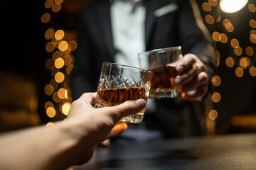 Celebrate whiskey on a friendly party in  restaurant