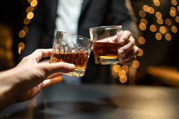 Celebrate whiskey on a friendly party in  restaurant