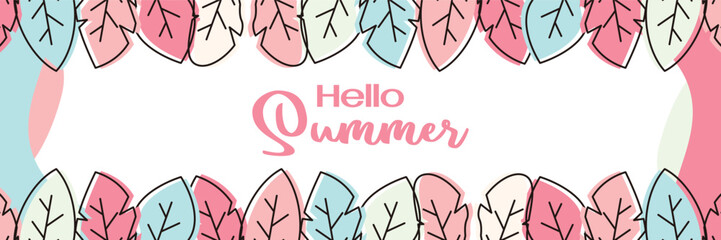summer background, trendy design with leaf ornament. Template for banner, web, greeting card, presentation.