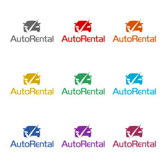 Auto Rental Logo icon isolated on white background. Set icons colorful