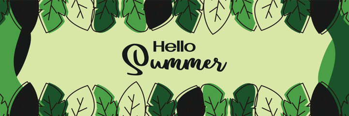 summer background, trendy design with leaf ornament. Template for banner, web, greeting card, presentation.