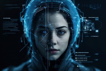 UI interface for woman face, graphical abstract. generative AI