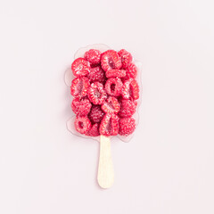 Raspberry ice cream on stick. Summer card