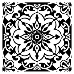 Floral Mandala Pattern Vector Black and White Design