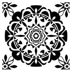 Floral Mandala Pattern Vector Black and White Design