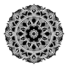 Floral Mandala Pattern Vector Black and White Design