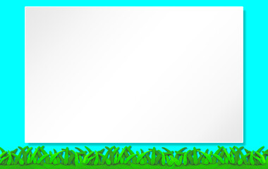 green grass made from plasticine with paper on blue background