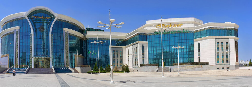 Ashgabat, Turkmenistan - July 31, 2022. Shopping center "Berkarar." Ashgabat capital of Turkmenistan.