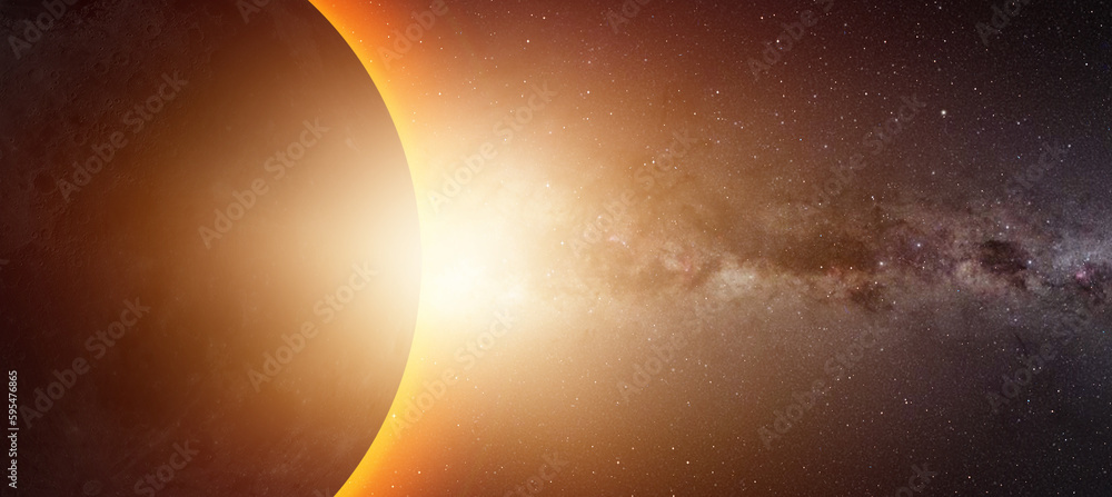 Poster solar eclipse with milky way galaxy 