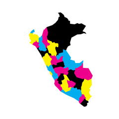 Peru political map of administrative divisions - departments. Blank vector map in CMYK colors.