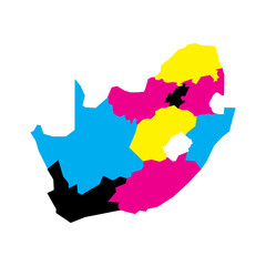 South Africa political map of administrative divisions - provinces. Blank vector map in CMYK colors.