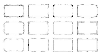 Set Abstract Black Collection Simple Line Rectangular Frame Doodle Outline Element Vector Design Style Sketch Isolated Illustration For Wedding And Banner