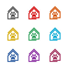 Dog pet house home logo icon isolated on white background. Set icons colorful