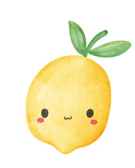 cute kawaii Watercolor fresh lemon vegetable vibrant color hand drawing