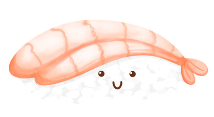 Shrimp cute food character, Sushi cartoon, Traditional Japanese food Illustration 
