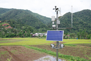 Weather station in rice field, 5G technology with smart farming concept