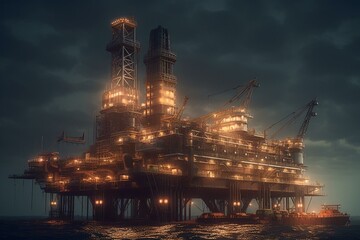 Illustration of a petroleum rig. Generative AI