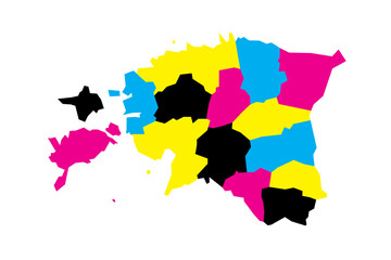 Russia political map of administrative divisions - oblasts, republics, autonomous okrugs, krais, autonomous oblast and 2 federal cities of Moscow and Saint Petersburg. Blank vector map in CMYK colors.