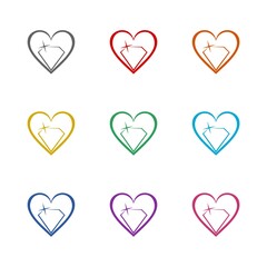  Love diamond logo  icon isolated on white background. Set icons colorful