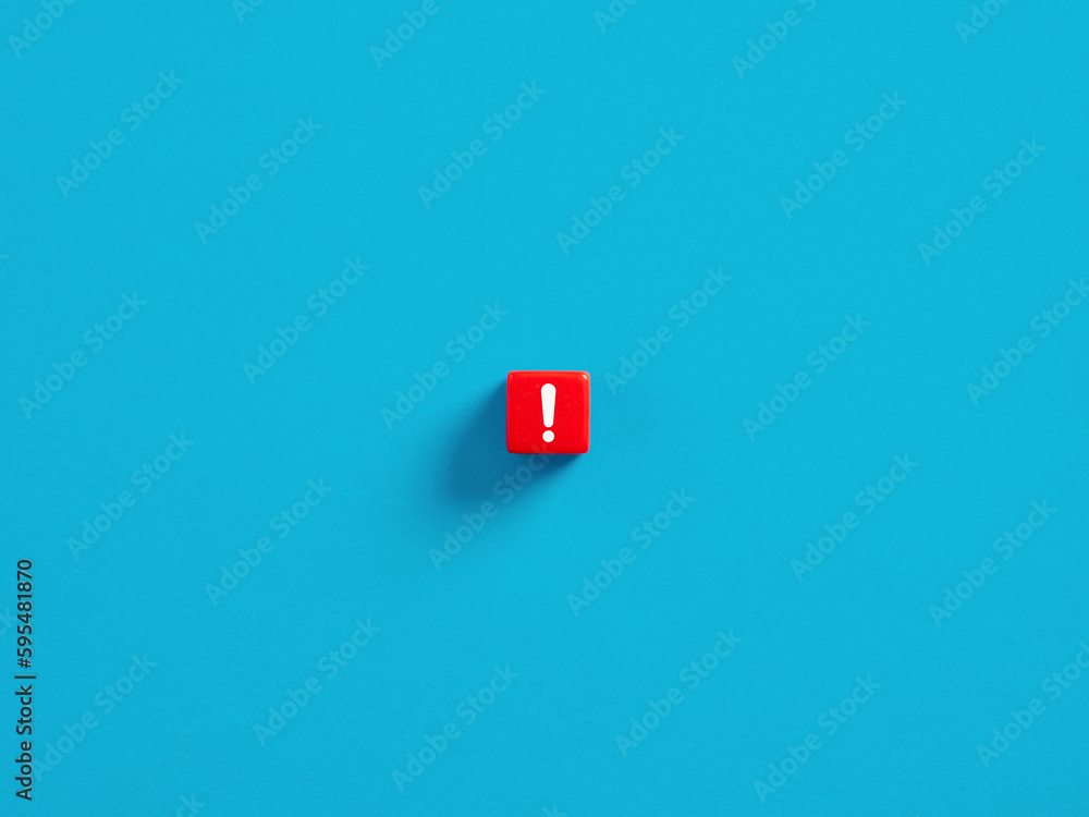 Poster alert, caution, danger or attention warning concepts. red cube with exclamation mark symbol.