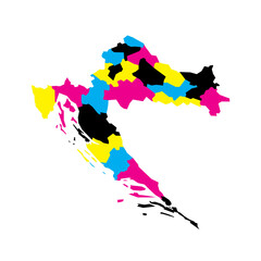 Croatia political map of administrative divisions - counties. Blank vector map in CMYK colors.