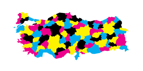 Turkey political map of administrative divisions - provinces. Blank vector map in CMYK colors.