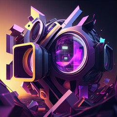 Colorful futuristic image of a camera lens. Generated AI