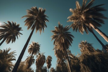 Fototapeta na wymiar Palm trees and blue sky in the background. Generative AI