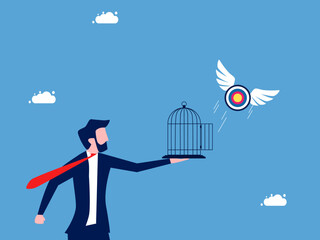 Businessman let the target fly out of the cage. liberation and freedom in goals vector