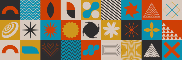 Abstract geometric brutalism figures and shapes. Bauhaus retro design. Swiss aesthetic