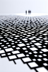Black and white background with squares. and people in the distance Generative AI