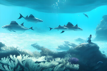 Underwater kingdom, digital illustration. Generative AI