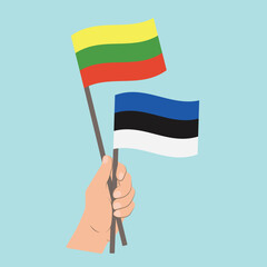 Flags of Lithuania and Estonia, Hand Holding flags