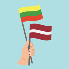 Flags of Lithuania and Latvia, Hand Holding flags