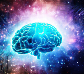 Fototapeta premium human brain in the middle of a dark space, with many small stars around it