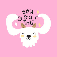 You goat this. Vector humor illustration on pink background.