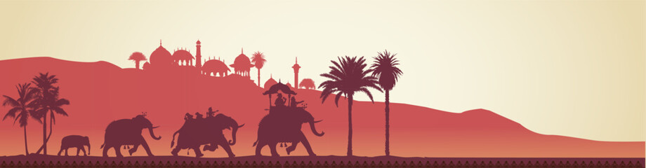 Rajasthan fort skyline vector background - obrazy, fototapety, plakaty