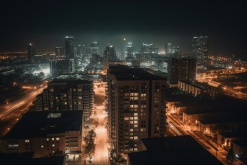 Fototapeta na wymiar A view of downtown Costa Mesa skyline at night in California, USA. Generative AI