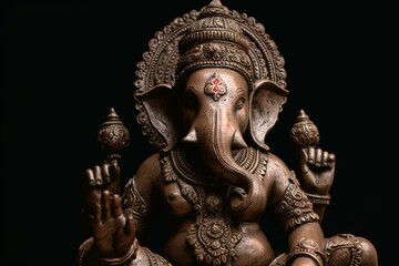 White background depiction of the Hindu deity Ganesha. Generative AI