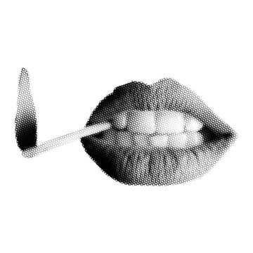 Mouth collage. Design lips in trendy dotted pop art style. Retro halftone effect. Vector illustration with vintage grunge punk cutout element.