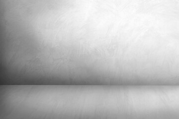 Room empty of cement floor with light bulbs in room with concrete wall texture background.
