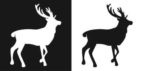 Deer. A set of isolated icons, a black-and-white logo on a white-and-black background